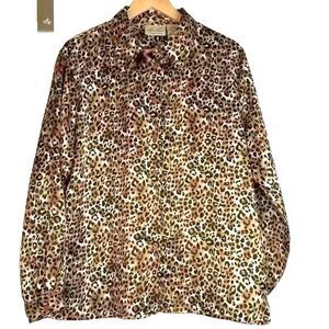 Kathie Lee Animal Print Button Down Blouse Womens Size 14